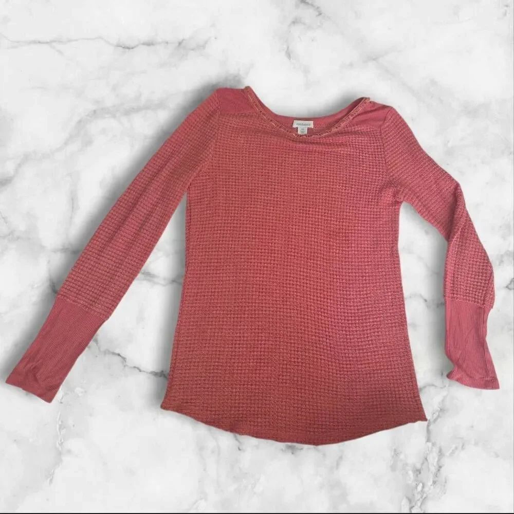 Sundance XS Pink Coral Waffle Knit Long Sleeve